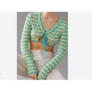 Urban Outfitters Mimi Tied Cardigan Blue Yellow Multi Size M